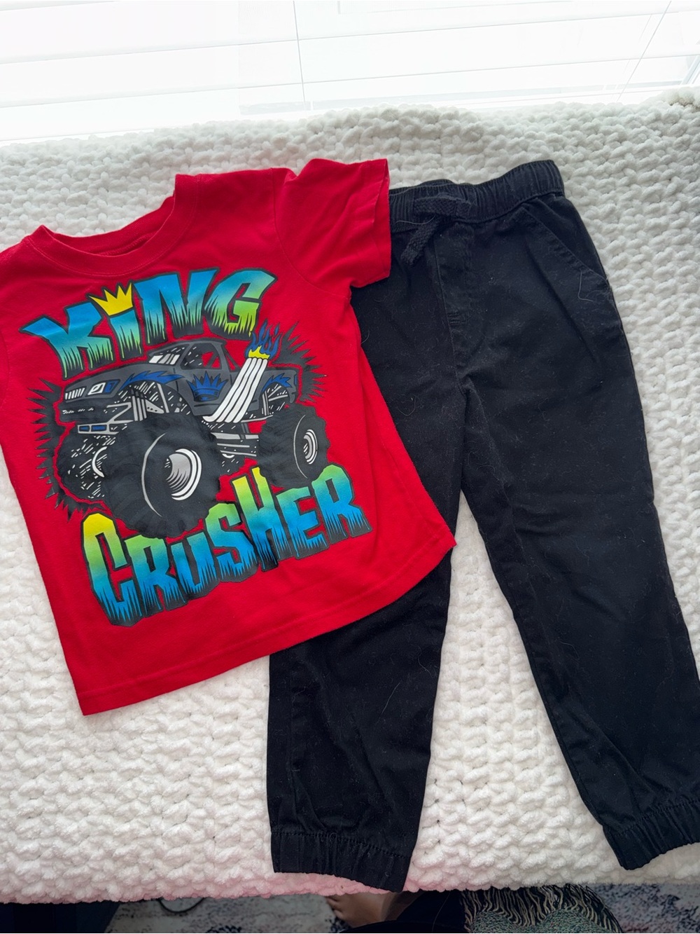 Garanimals Red Monster Truck 'King Crusher' Tee and Black Pants Set